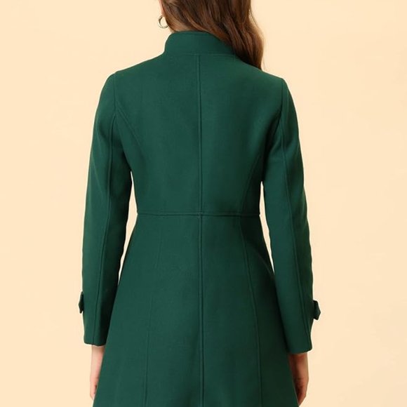 Allegra K Women's Stand Collar Double Breasted Slant Pockets Trendy Outwear - Picture 2 of 6